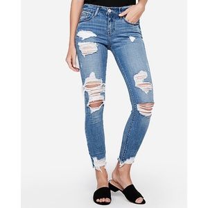Express Mid Rise Medium Wash Ripped Ankle Leggings